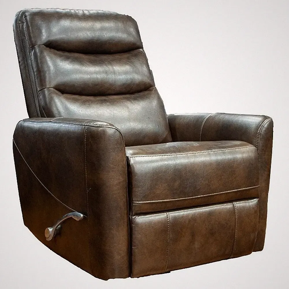 Aki 36 Inch Swivel Manual Recliner Chair- Luxury Plush Brown Faux Leather