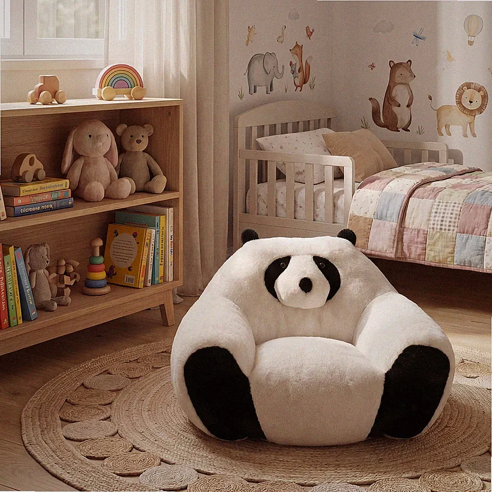 Bean Bag Chair for Kids Faux Fur Panda Bear Shape Beanbag Chairs Comfy Couch