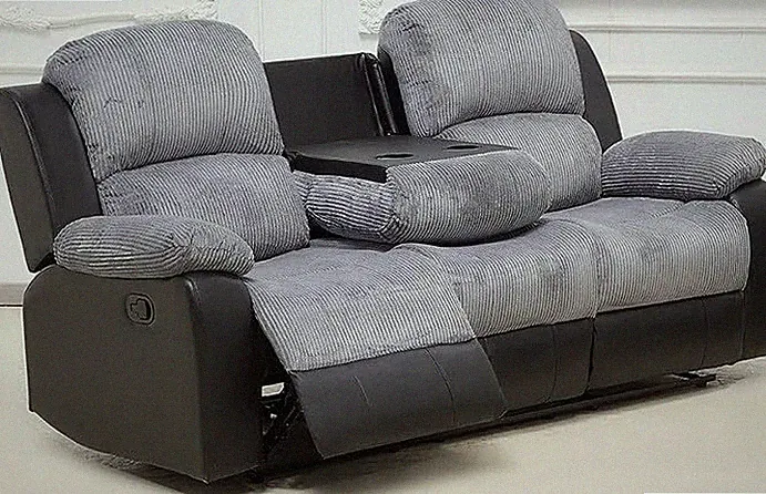 Bloom Recliner Loveseat & Sofa Set Black Faux Leather with Console Plush