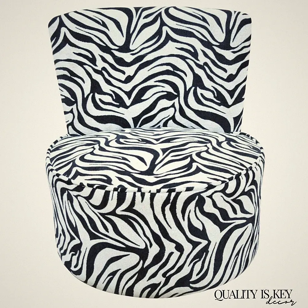Contemporary Modern Zebra Print Upholstered Round Swivel Club Lounge Chair