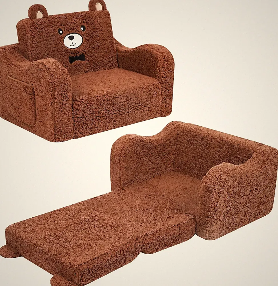 Cozy 2-in-1 Kids Sofa Flip-Out Foam Couch for Toddlers - Brown Lounge Chair