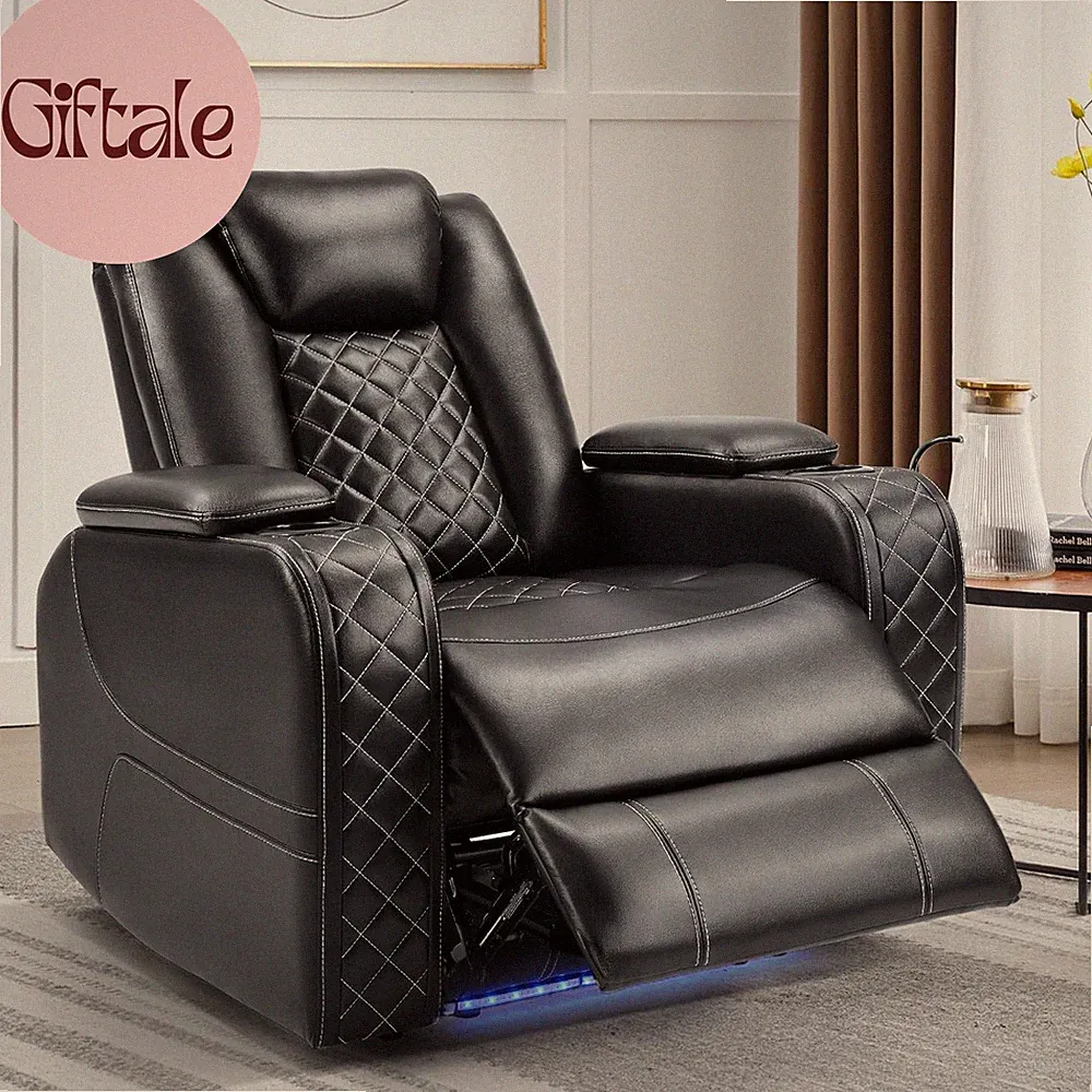 Electric Power Recliner Chair with Adjustable Headrest,Breathable Faux Leather H