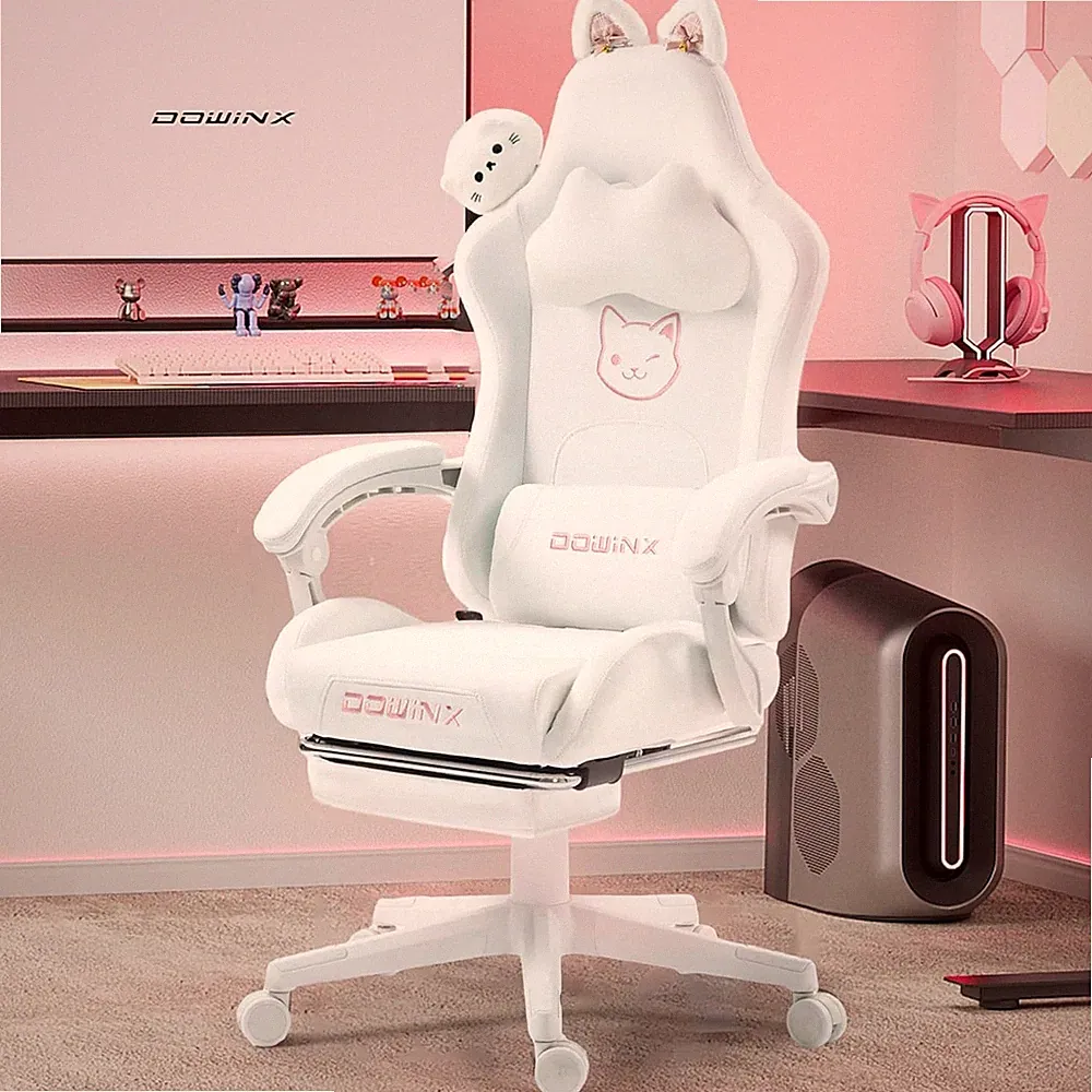 Gaming Chair Cute with Cat Ears and Massage Lumbar Support, Ergonomic Compute...