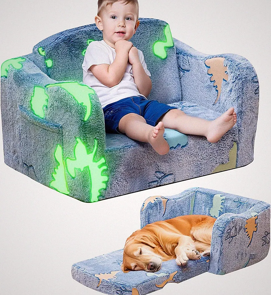 Glow in the Dark 2-in-1 Toddler Couch & Lounger - Dinosaur Design