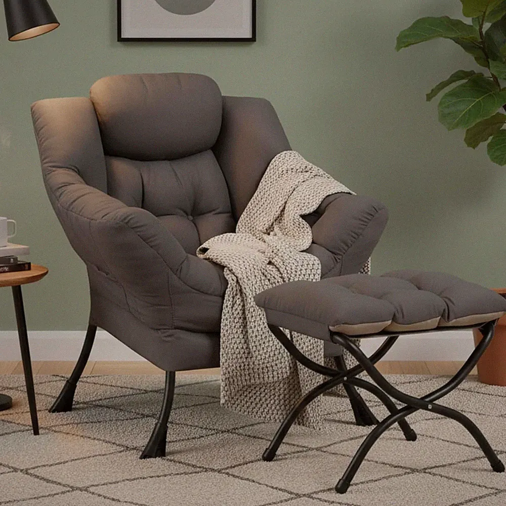 Lazy Chair with Ottoman, Modern Accent Lounge Armchair with Armrests and a Side