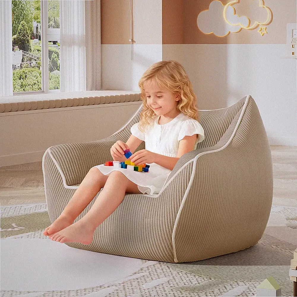 Oversized Plush Beige Bean Bag Chair for Adults & Teens - Comfy Lounge Sofa